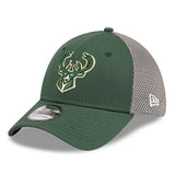 New Era Neo Icon 39Thirty Milwaukee Bucks Flex Fit Hat in Green and Grey - Angled Left Side View