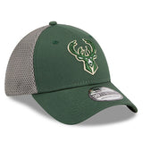 New Era Neo Icon 39Thirty Milwaukee Bucks Flex Fit Hat in Green and Grey - Angled Right Side View