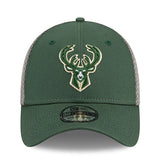 New Era Neo Icon 39Thirty Milwaukee Bucks Flex Fit Hat in Green and Grey - Front View