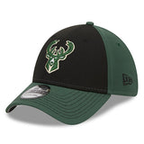 Products New Era 2Tone Icon 39Thirty Milwaukee Bucks Flex Fit Hat in Black and Green - Angled Left Side View