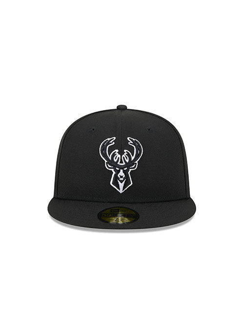 New Era Tonal Conference Patch 59FIfty Milwaukee Bucks Fitted Hat in Black - Front View