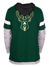 New Era Hood Twofer Milwaukee Bucks Hooded Long Sleeve T-Shirt in Green - Back View