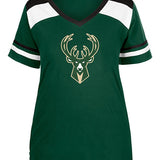 Women's New Era Front and Milwaukee Bucks V-Neck T-Shirt in Green - Front View