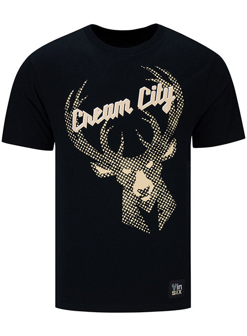 Bucks In Six Cream City Icon Full Milwaukee Bucks T-Shirt In Black - Front View