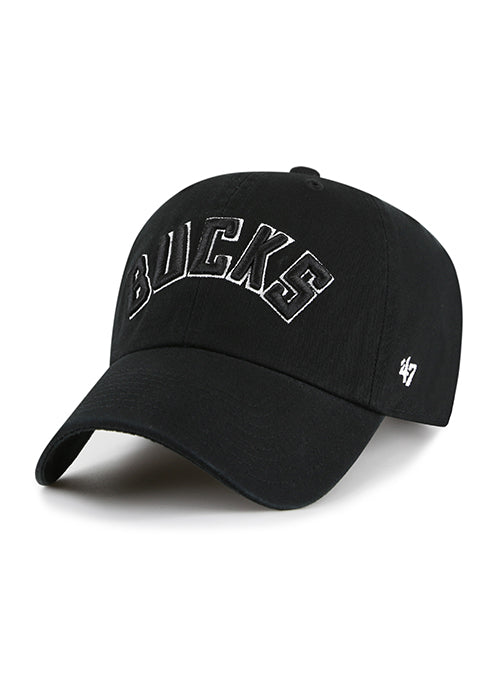 '47 Brand Clean Up Wordmark Black Milwaukee Bucks Adjustable Hat- angled left