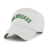 '47 Brand Clean Up Text Grey Milwaukee Bucks Adjustable Hat- angled left