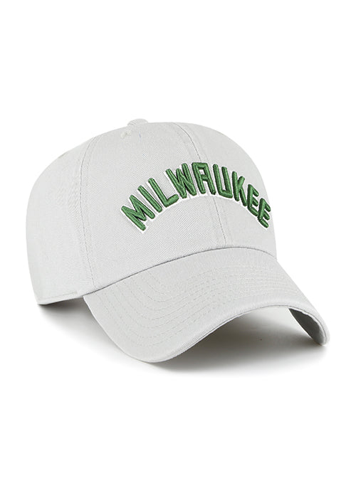 '47 Brand Clean Up Text Grey Milwaukee Bucks Adjustable Hat- angled right
