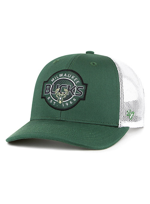 Youth '47 Brand Trucker Scramble Milwaukee Bucks Adjustable Hat In Green - Angled Left Side View