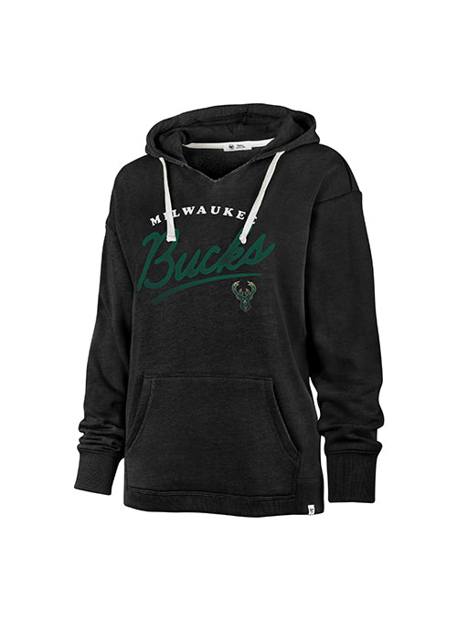 Women's '47 Brand Kennedy Cross Script Milwaukee Bucks Hooded Sweatshirt- front