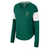 Women's Henley Cheryl Green Milwaukee Bucks Long Sleeve T-Shirt- Front