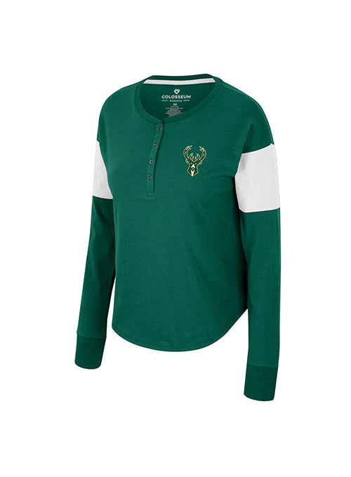 Women's Henley Cheryl Green Milwaukee Bucks Long Sleeve T-Shirt- Front