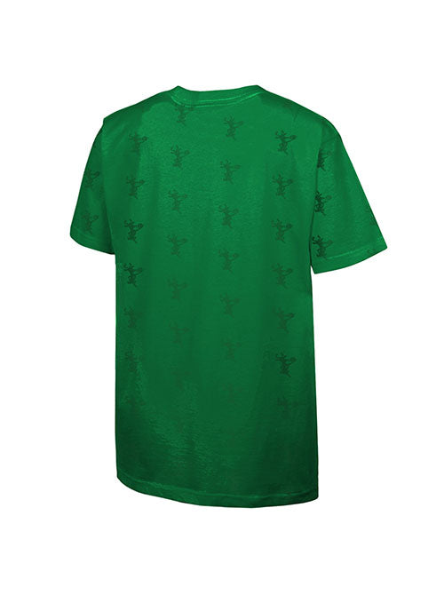 Youth Mitchell & Ness HWC '68 AOP Green Milwaukee Bucks T-Shirt in Green - Back View