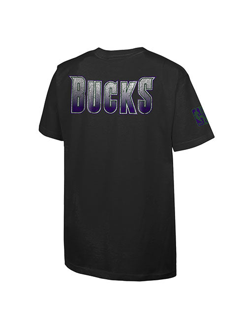 Youth Mitchell & Ness HWC '93 Hometown 2.0 Milwaukee Bucks T-Shirt in Black - Back View