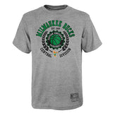 Youth Mitchell & Ness HWC '68 New School Milwaukee Bucks T-Shirt in Grey - Front View