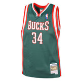 Youth Mitchell & Ness HWC '13 Giannis Antetokounmpo Milwaukee Bucks Swingman jersey in Green, White, and Red - Front View