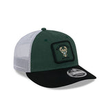 New Era 9Fifty Square Icon Mesh Milwaukee Bucks Snapback Hat in Green and White - Angled Right Side View