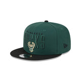 New Era 9Fifty Headline 2-Tone Milwaukee Bucks Snapback Hat in Green and Black - Angled Left Side View