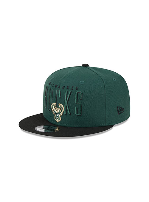 New Era 9Fifty Headline 2-Tone Milwaukee Bucks Snapback Hat in Green and Black - Angled Left Side View