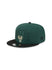 New Era 9Fifty Headline 2-Tone Milwaukee Bucks Snapback Hat in Green and Black - Angled Left Side View