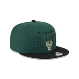 New Era 9Fifty Headline 2-Tone Milwaukee Bucks Snapback Hat in Green and Black - Angled Right Side View