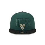 New Era 9Fifty Headline 2-Tone Milwaukee Bucks Snapback Hat in Green and Black - Front View