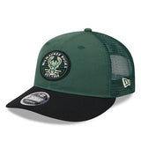 New Era 9FIfty Circle Patch Mesh Milwaukee Bucks Snapback Hat in Green and Black - Angled Left Side View