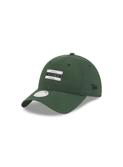 Women's New Era 9TWenty Stamp Square Milwaukee Bucks Adjustable Hat- Angled left