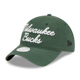 Women's New Era 9Twenty Script Milwaukee Bucks Adjustable Hat in Green - Angled Left Side View