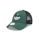 Women's 9forty Team Script Milwaukee Bucks Adjustable Hat in Green and Black - Angled Left Side View
