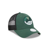 Women's 9forty Team Script Milwaukee Bucks Adjustable Hat in Green and Black - Angled Right Side View