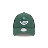 Women's 9forty Team Script Milwaukee Bucks Adjustable Hat in Green and Black - Front View