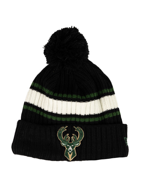 Youth New Era Cuff Pom Thick Stripe Milwaukee Bucks Knit Hat Bucks