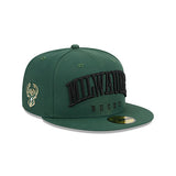 New Era 59Fifty Milwaukee Text Green Milwaukee Bucks Fitted Hat - Angled Right Side View
