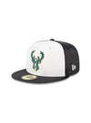 New Era 59Fifty Satin Icon Milwaukee Bucks Fitted Hat- angled left 