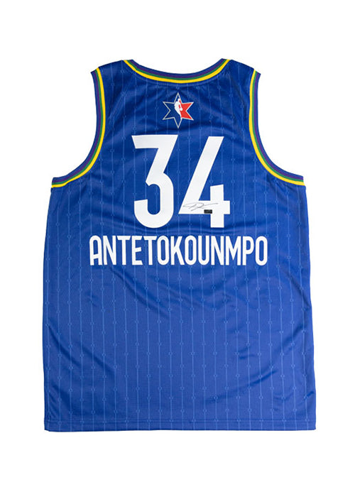 Signed Jordan 2020 All-Star Giannis Antetokounmpo Blue Milwaukee Bucks Swingman Jersey-back