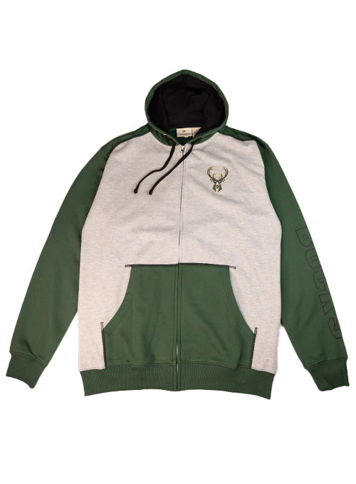Big & Tall Contrast Stitch Milwaukee Bucks Fill Zip Hooded Sweatshirt-front