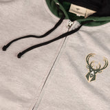 Big & Tall Contrast Stitch Milwaukee Bucks Fill Zip Hooded Sweatshirt-closeup