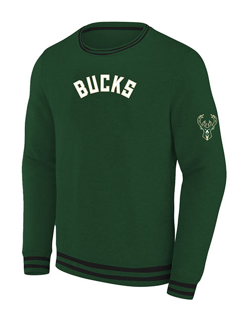 Big & Tall Rib Milwaukee Bucks Crew Neck Sweatshirt in Green - Front View