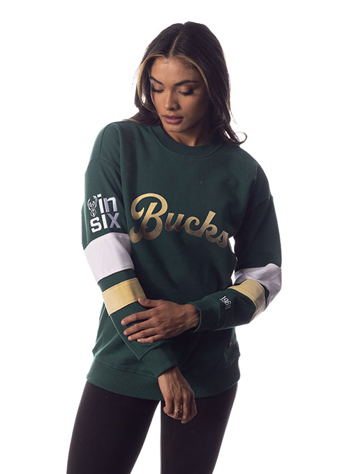 Women's Bucks In Six x The Wild Collective Velvet Touch Milwaukee Bucks Crewneck- front 2
