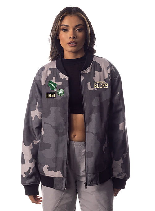 The Wild Collective Cargo Club Milwaukee Bucks Bomber Jacket- front 2