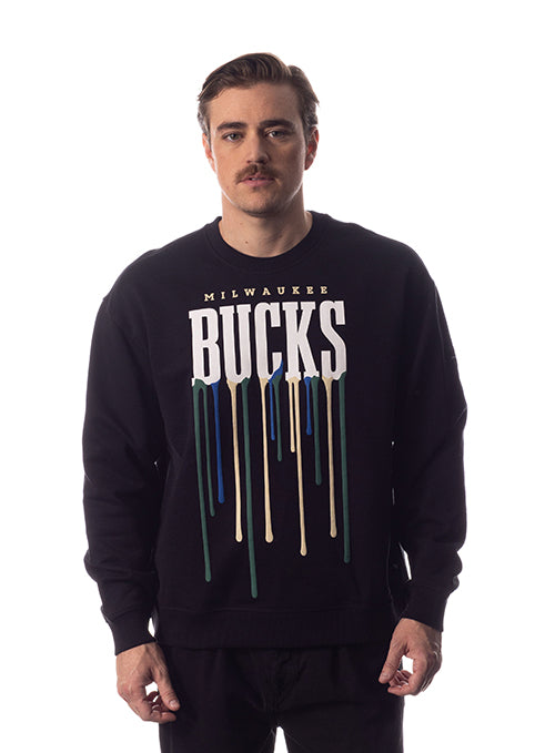 The Wild Collective Team Color Drip Milwaukee Bucks Crewneck Sweatshirt- front 1