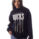 The Wild Collective Team Color Drip Milwaukee Bucks Crewneck Sweatshirt-front 2