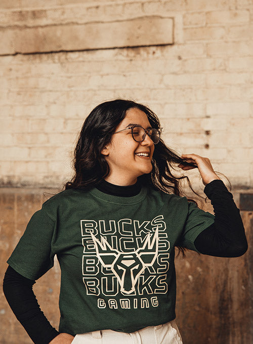 Champion Gaming Travel Bucks Gaming T-Shirt In Green - Front View On Model