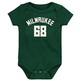 Newborn Outerstuff Bango Icon Milwaukee Bucks Onesie in Green - Front View