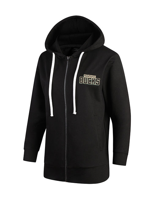 Women's Stadium Essentials Terrace Black Milwaukee Bucks Hooded Sweatshirt- front