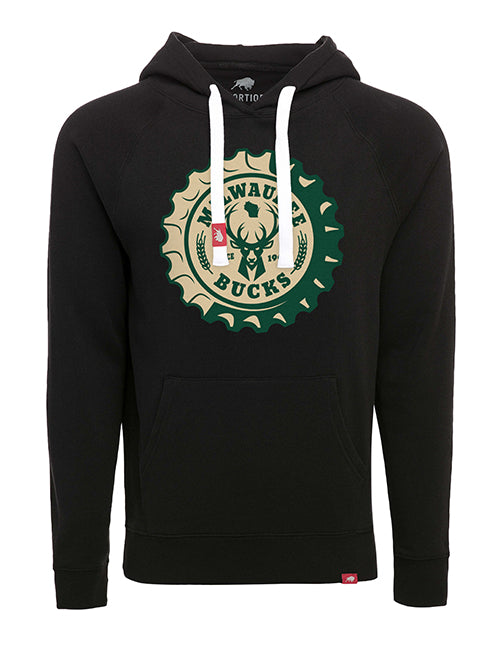 Sportiqe Olsen Bottle Cap Black Milwaukee Bucks Hooded Sweatshirt-front
