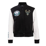 Women's Pro Standard Black & White Milwaukee Bucks Varsity Jacket- front