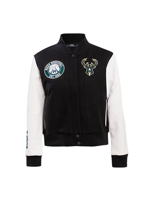 Women's Pro Standard Black & White Milwaukee Bucks Varsity Jacket- front