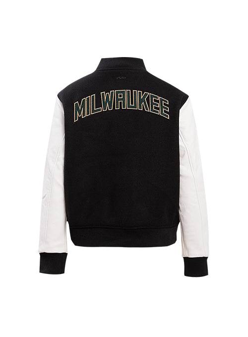 Women's Pro Standard Black & White Milwaukee Bucks Varsity Jacket-back