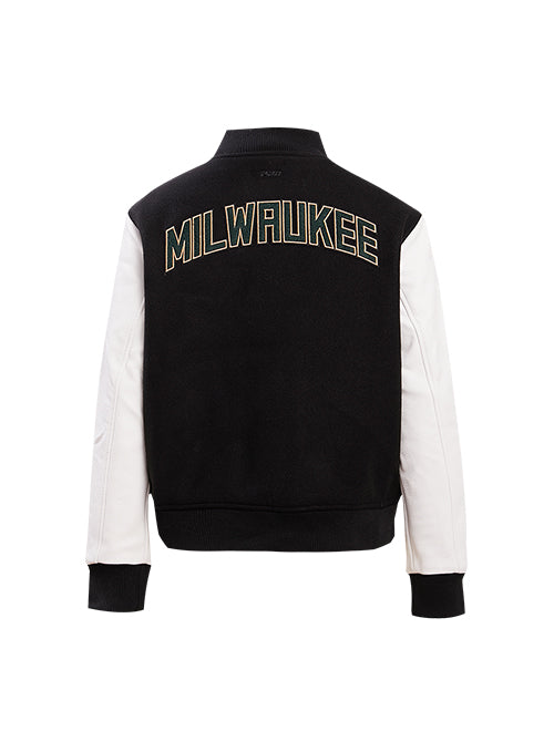 Women's Pro Standard Black & White Milwaukee Bucks Varsity Jacket-back 